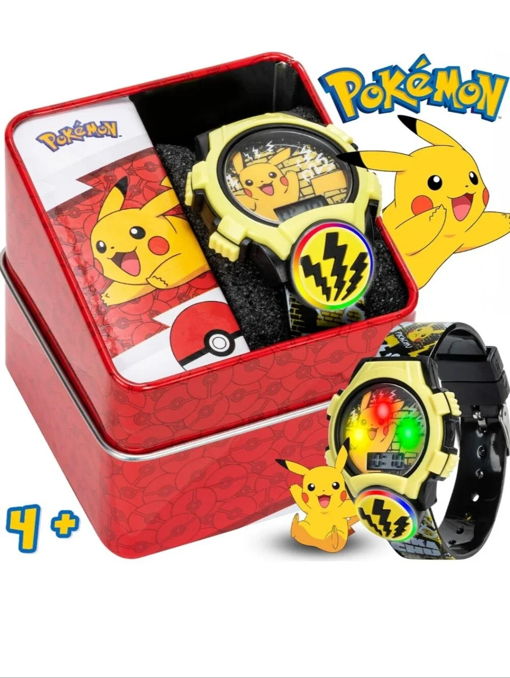 Pikachu Yellow Kids Digital Watch with Light-Up Face